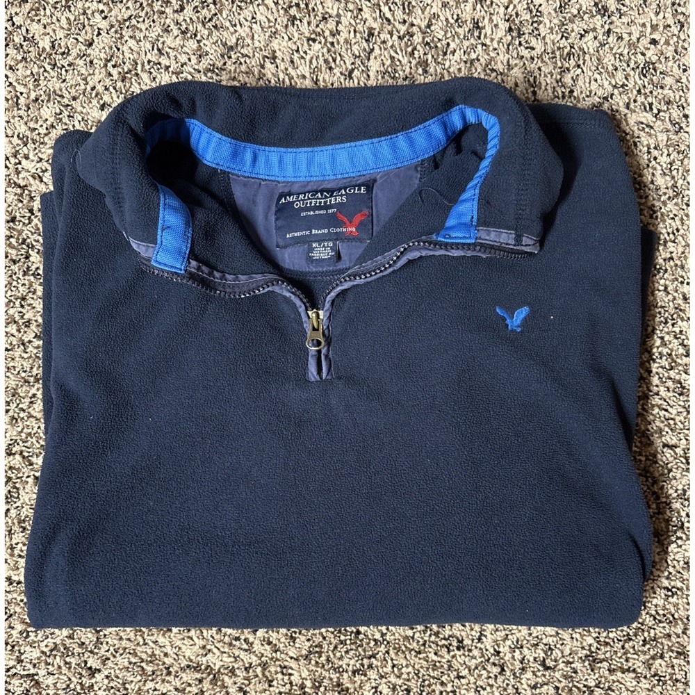 American Eagle Outfitters 1/4 Zip Up Sweater Mens XL Blue RN #54485 Long Sleeves